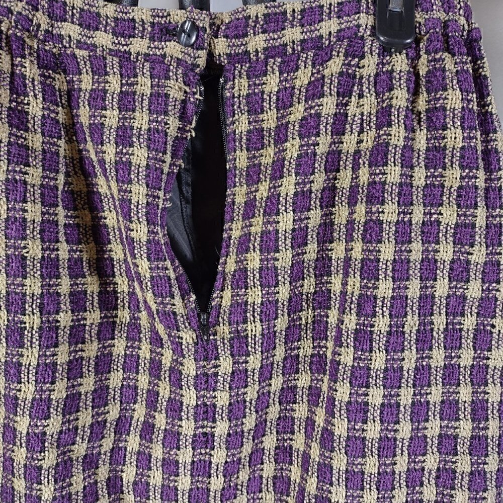 Vintage Y2K JSC Womens 2pc Skirt Suit Sz 12 Purple Cream Boucle 3 Button Lined - Picture 11 of 13